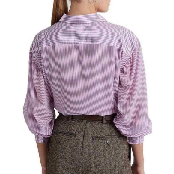 Ralph Lauren Button Front Purple Striped Broadcloth Shirt size XL. - Picture 4 of 7